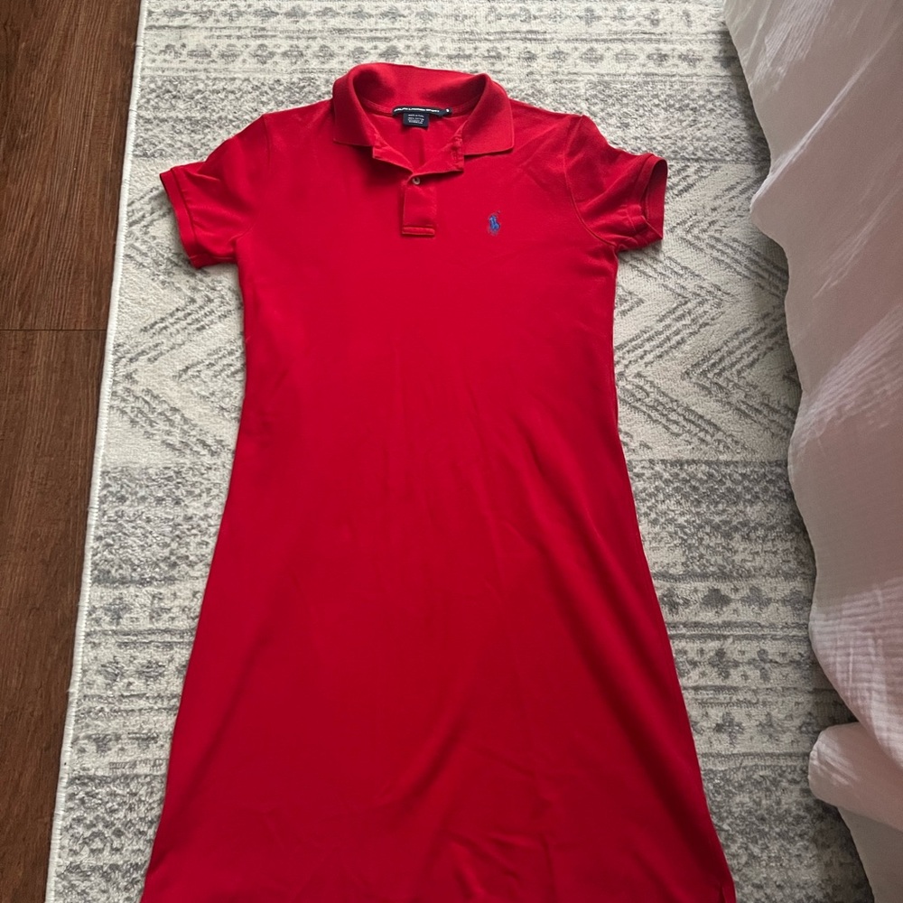 Ralph Lauren Red Polo Midi Dress with Blue Pony
